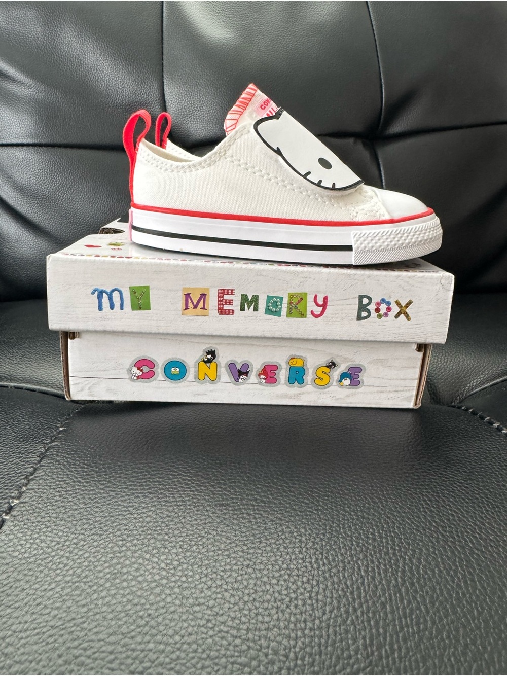 Converse Kids White & Red Slip-On Sneaker with Hello Kitty Patch